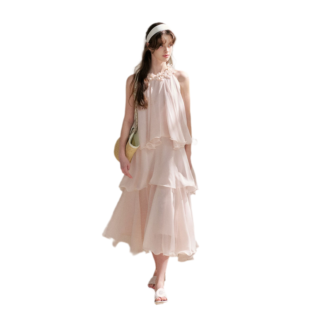 Chiffon Floral Halter Long Dress