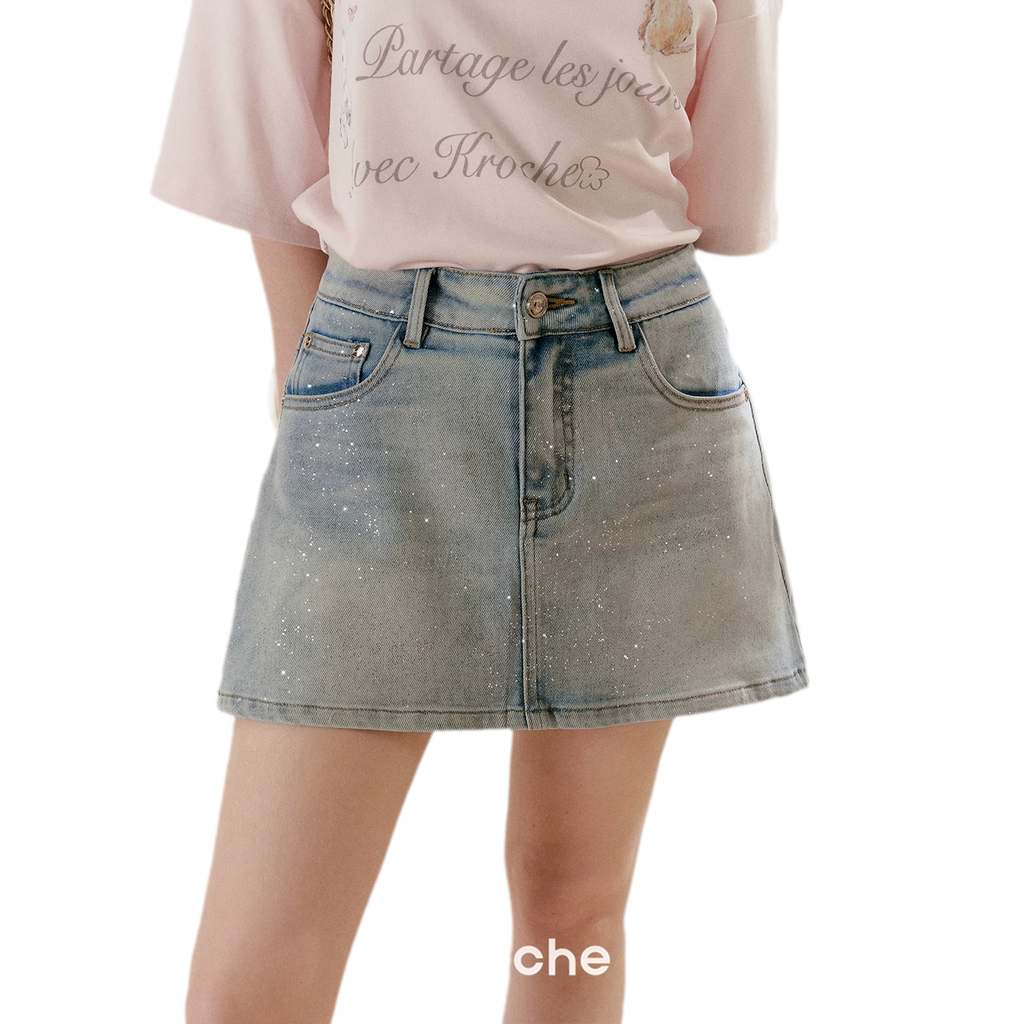 Shiny Denim A-line Skirt