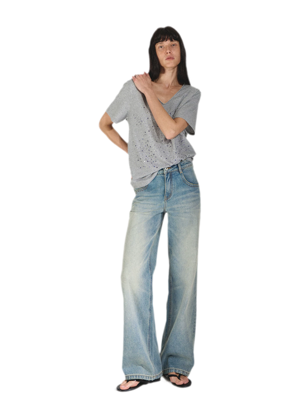 Vintage Straight Loose Fit Jeans with 3D Cat