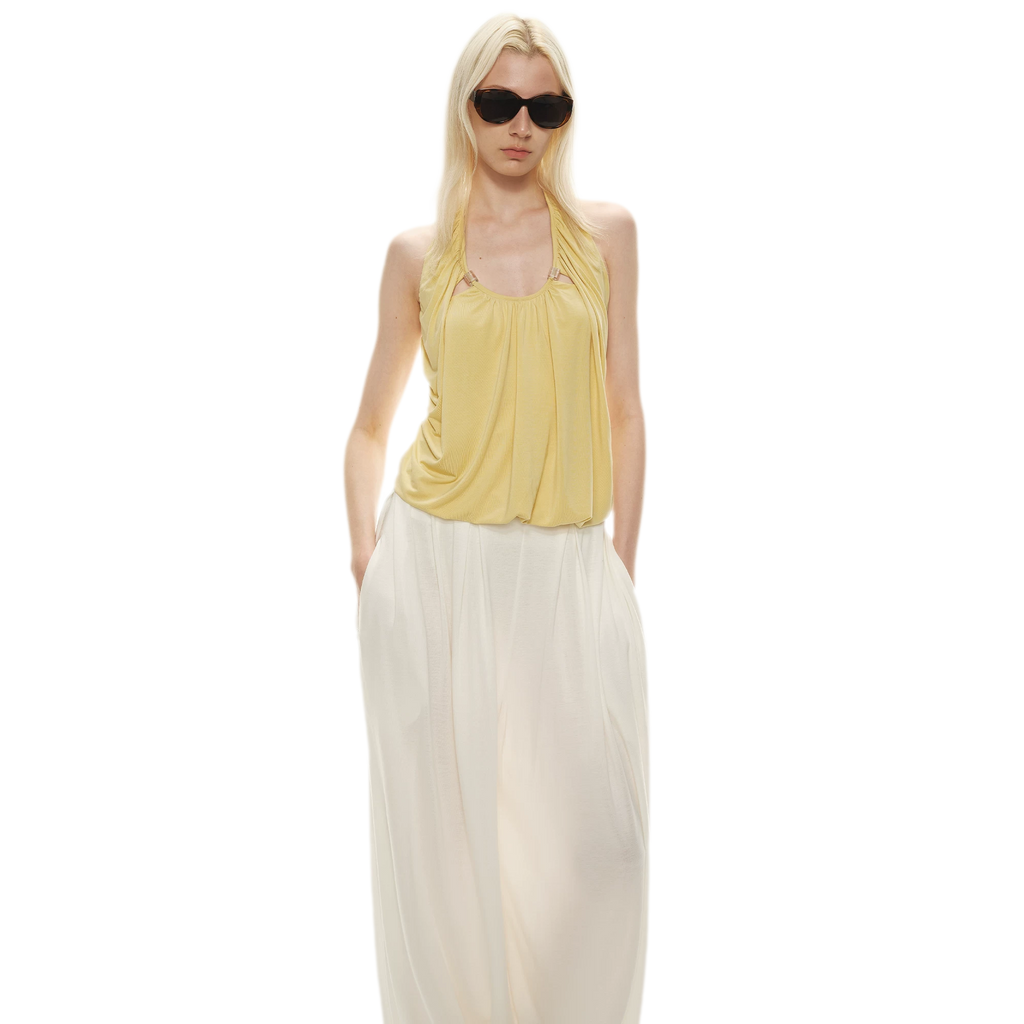 Modal Draped Halter Top with Pearl Neckline