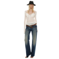 Classic Vintage Washed Distressed Wide-Leg Jeans