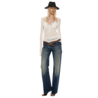 Classic Vintage Washed Distressed Wide-Leg Jeans