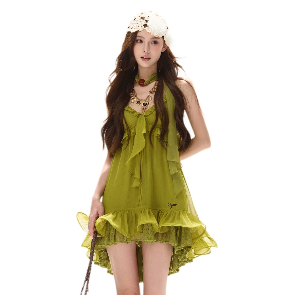 Ruffled Halter Chiffon Dress