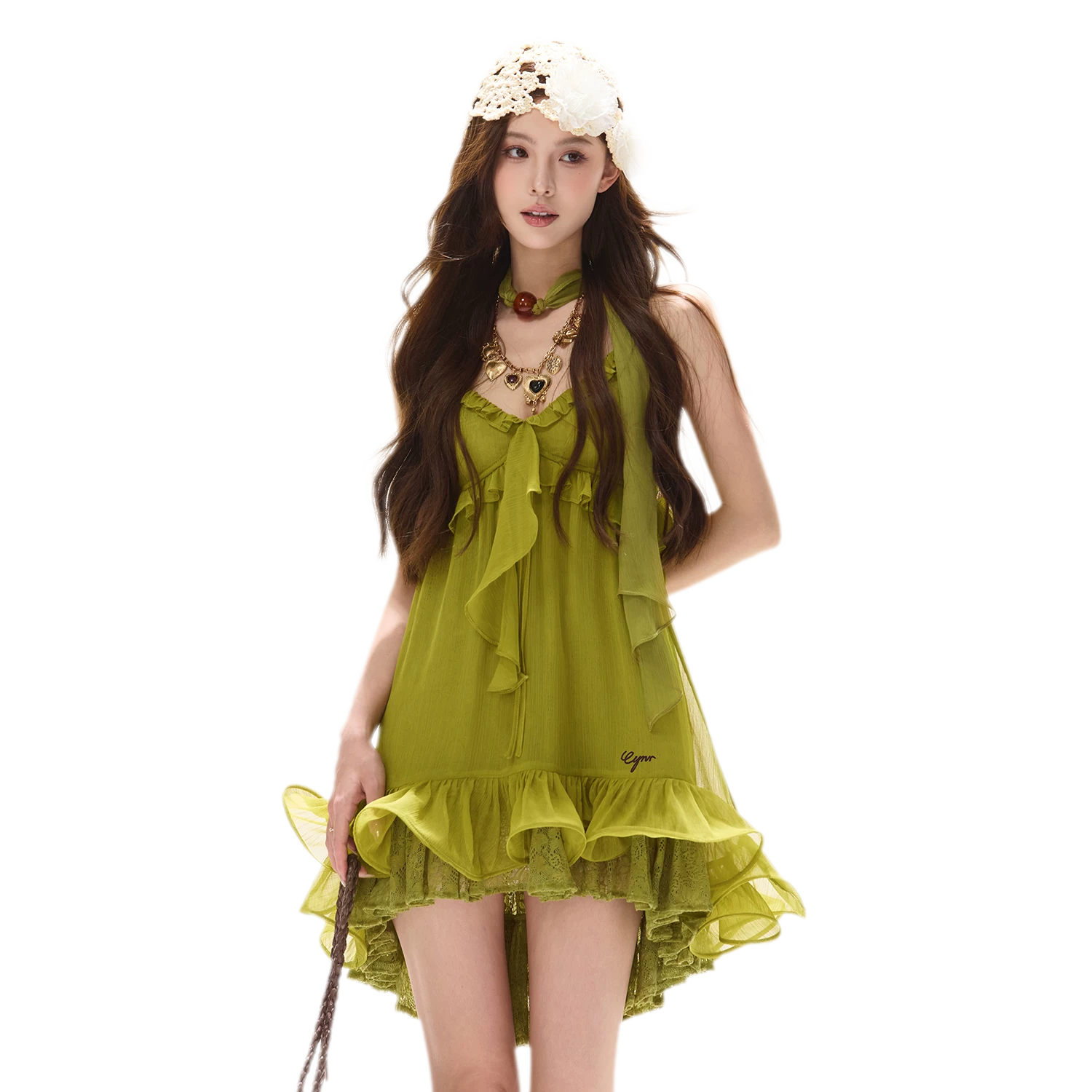 Ruffled Halter Chiffon Dress