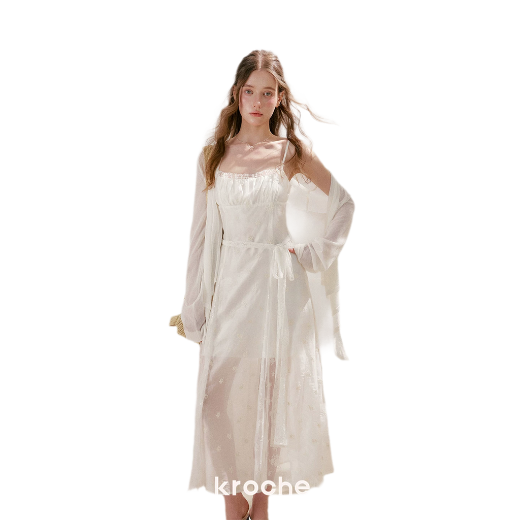 French Embroidered A-line Dress