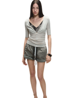 Lyocell Two-in-One Colorblock Mid-Sleeve T-Shirt