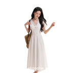 French Lace Puff Sleeve A-Line Dress