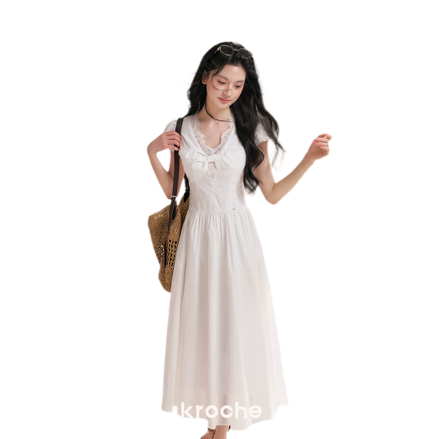 French Lace Puff Sleeve A-Line Dress