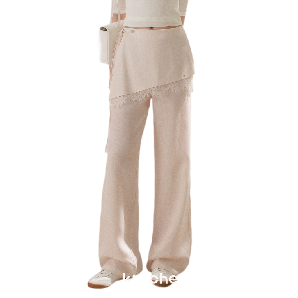 Lace Detail Casual Wide-Leg Pants