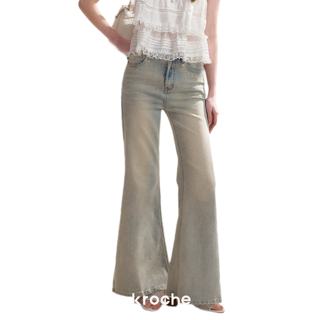 Five-Petal Sequin Flare Jeans