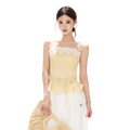 South France Holiday Lace Trim Waist-Cinched Camisole