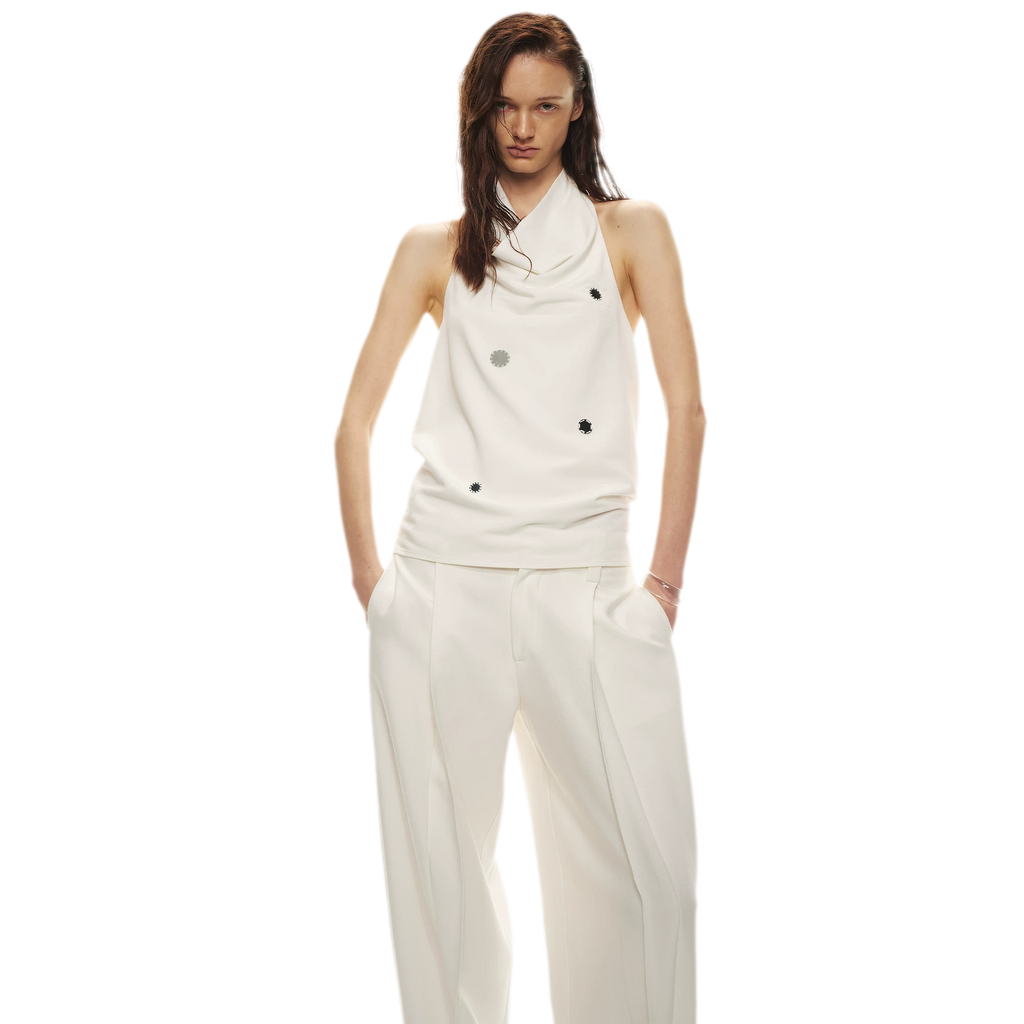 Minimalist Draped Neck Hand-Sewn Lens Halter Top