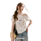 Tencel Lace Puppy Print T-Shirt
