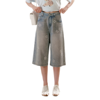 Rhinestone Floral Denim Culottes