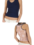 Lace Panel Slim Fit Striped Shoulder Vest Top
