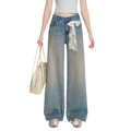 Lace-Trimmed Wide-Leg Denim Pants
