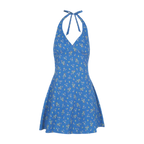 Romantic French Halter V-neck Floral Dress