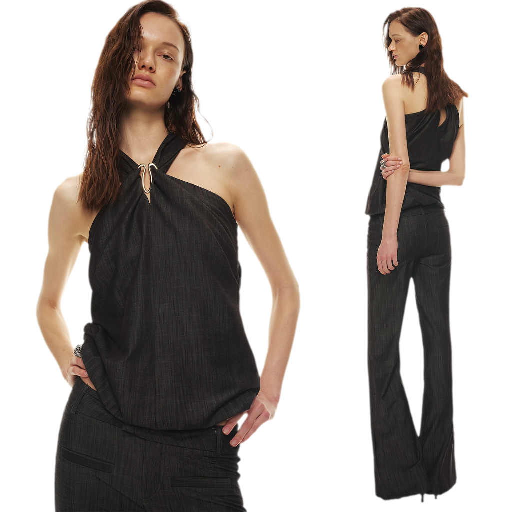 Tencel Hollow Halter Top & Flared Pants Set