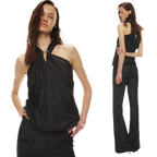 Tencel Hollow Halter Top & Flared Pants Set