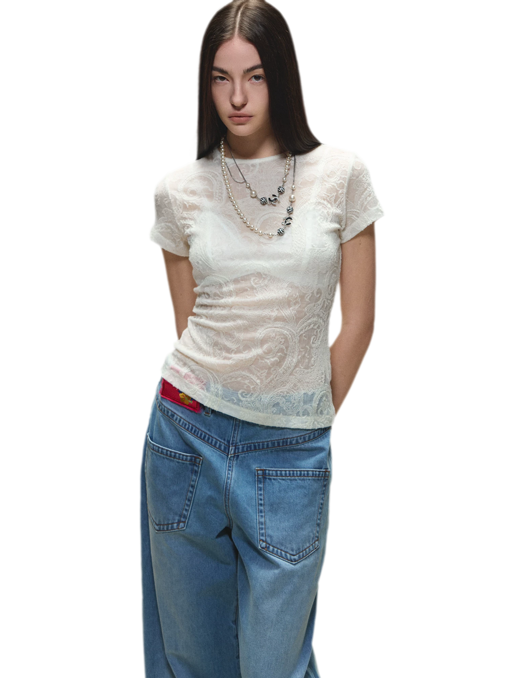 Sheer Wool Lace Paisley Short Sleeve T-shirt