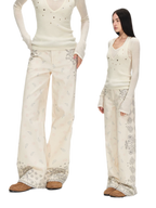 Vintage Paisley Print Relaxed Wide-Leg Pants