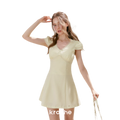 Lace V-Neck Short Sleeve A-Line Dress