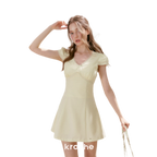 Lace V-Neck Short Sleeve A-Line Dress