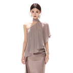 Elegant Asymmetric Chiffon Shawl Top with Built-in Bustier