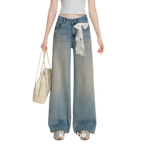 Lace-Trimmed Wide-Leg Denim Pants