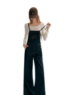 Contrast Floral Denim Overalls