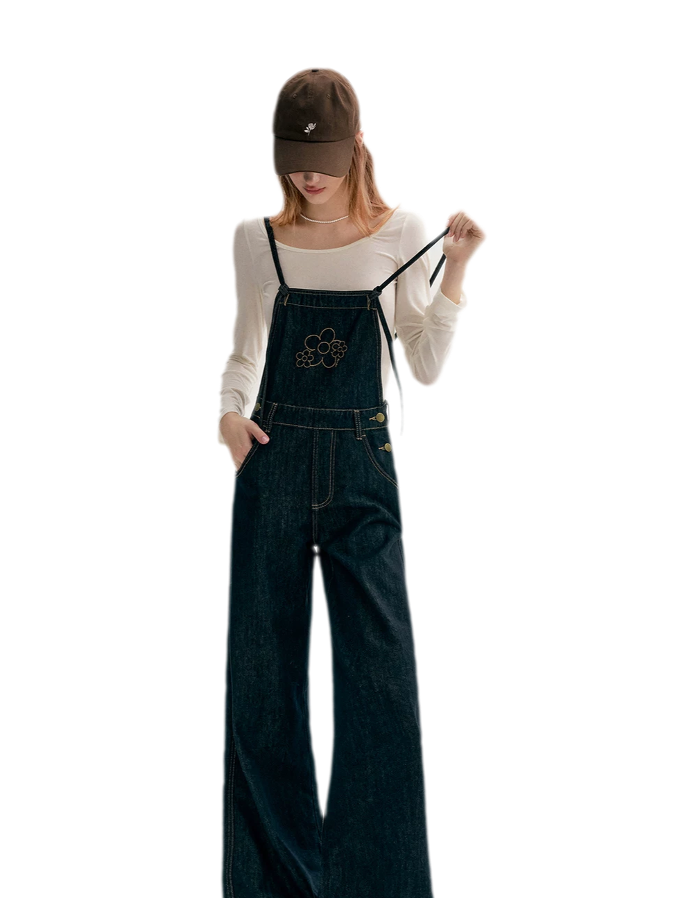 Contrast Floral Denim Overalls
