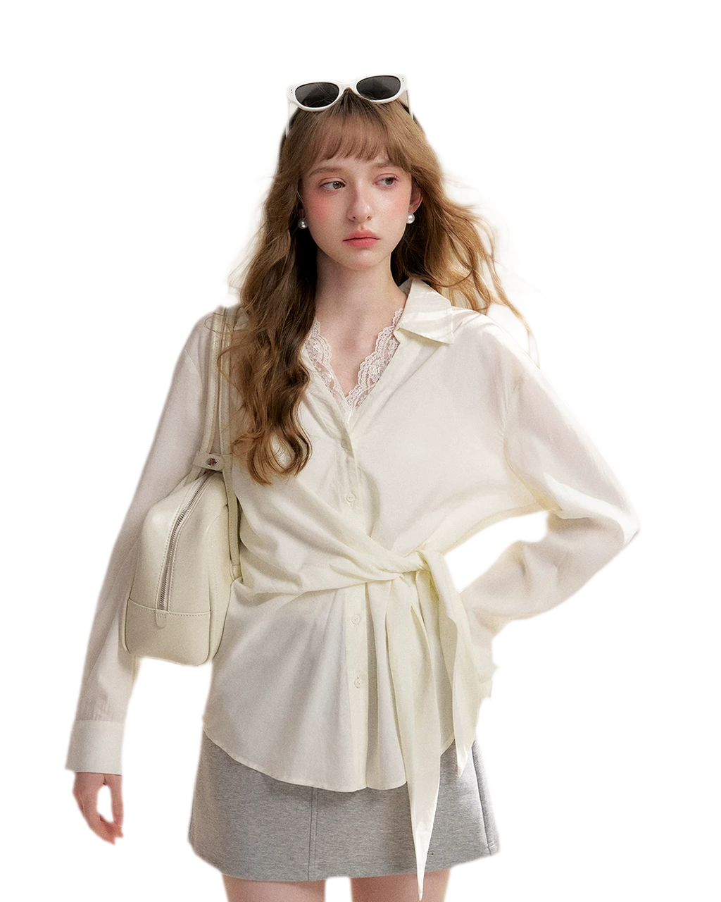 Tencel Lace V-Neck Long Sleeve Shirt