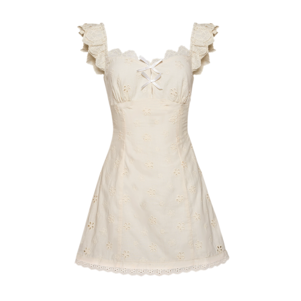 Embroidered Lace Flutter Sleeve Dress