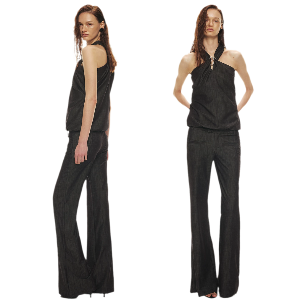 Tencel Hollow Halter Top & Flared Pants Set