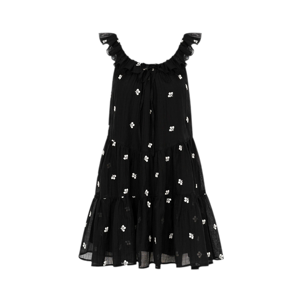 Tencel Embroidered Ruffle A-line Dress