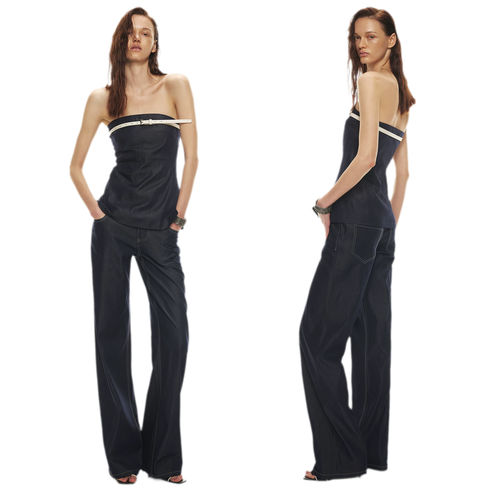 Soft Tencel Denim Fishtail Bustier Top & Pants