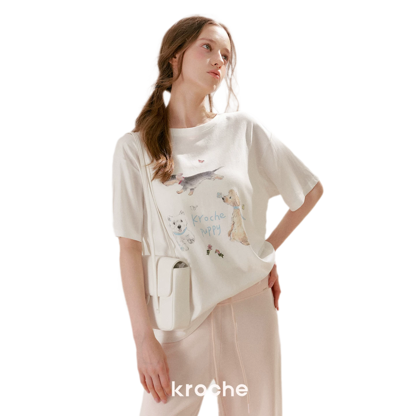 Tencel Lace Puppy Print T-Shirt