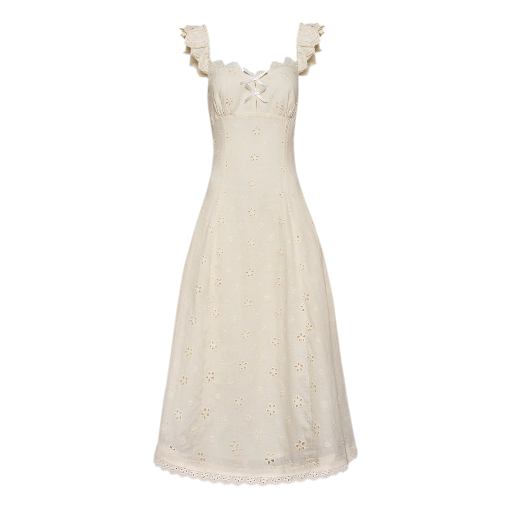 Embroidered Lace Flutter Sleeve Dress
