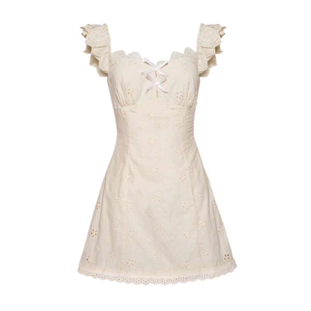 Embroidered Lace Flutter Sleeve Dress